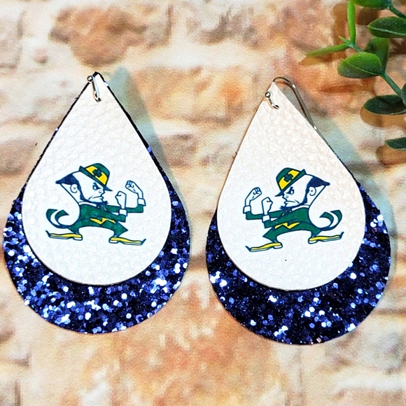 Notre Dame Irish University football faux leather earrings - Picture 1 of 3